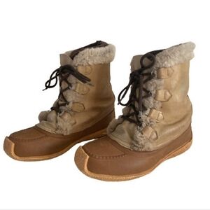Sorel Snow Winter Boots Nanook Ankle Round Toe Lace-Up Tan Leather Women 8